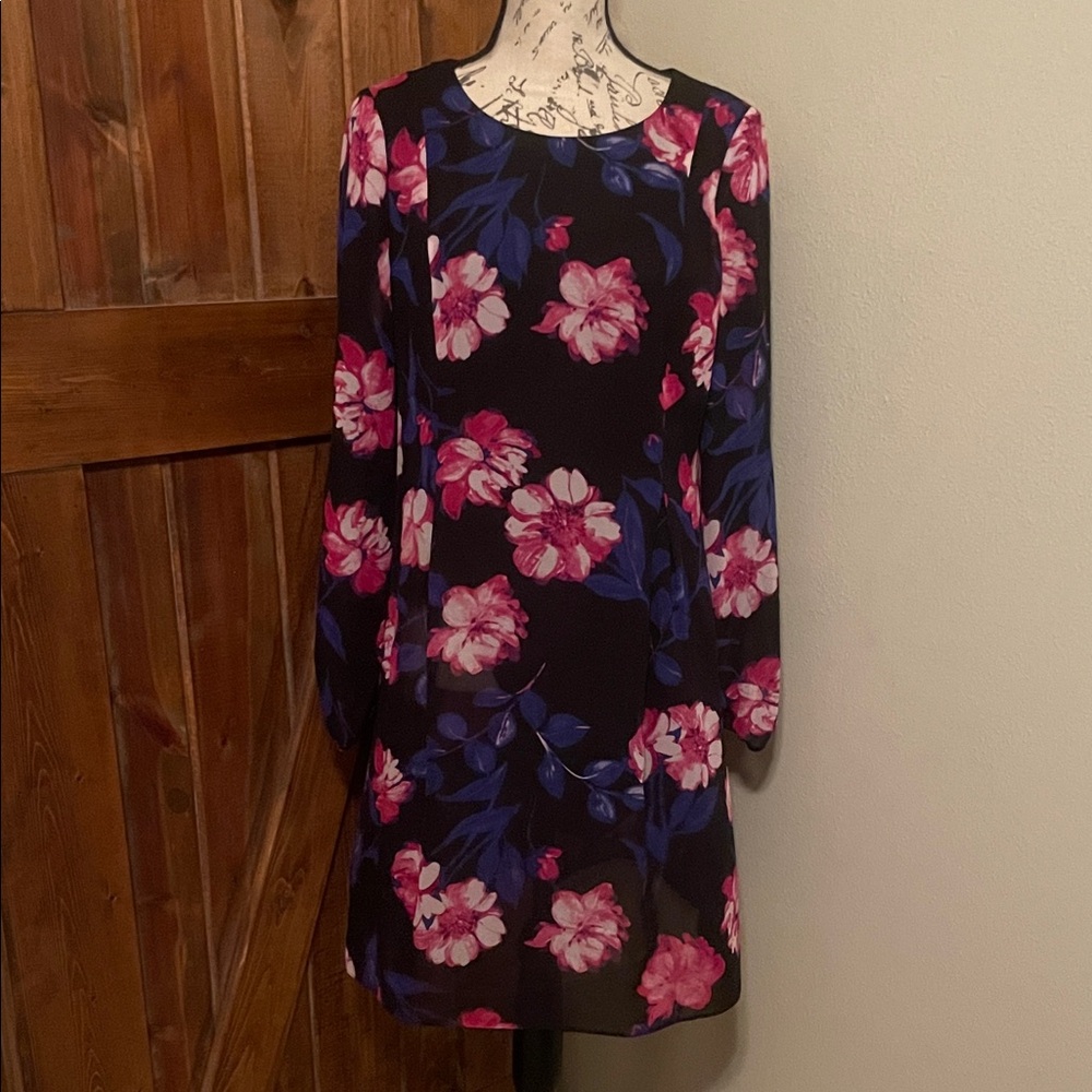 NWT Nine West Floral Long Sleeve Dress - Pink and Blue